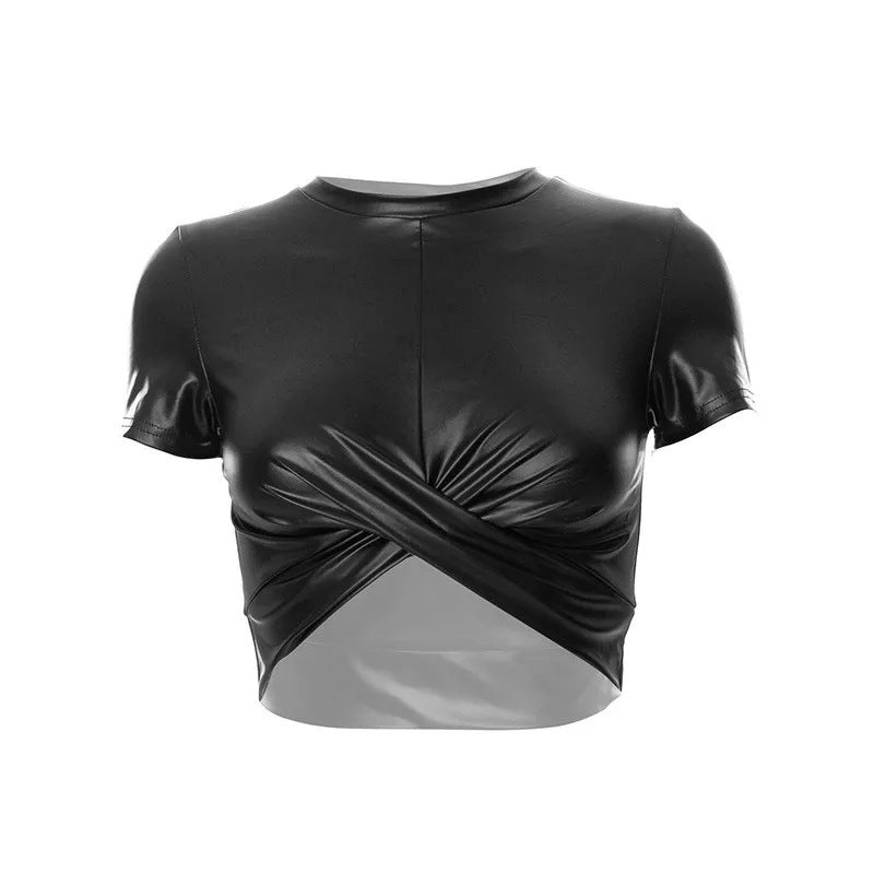Glossy Patent Leather Wrap Crop Top
