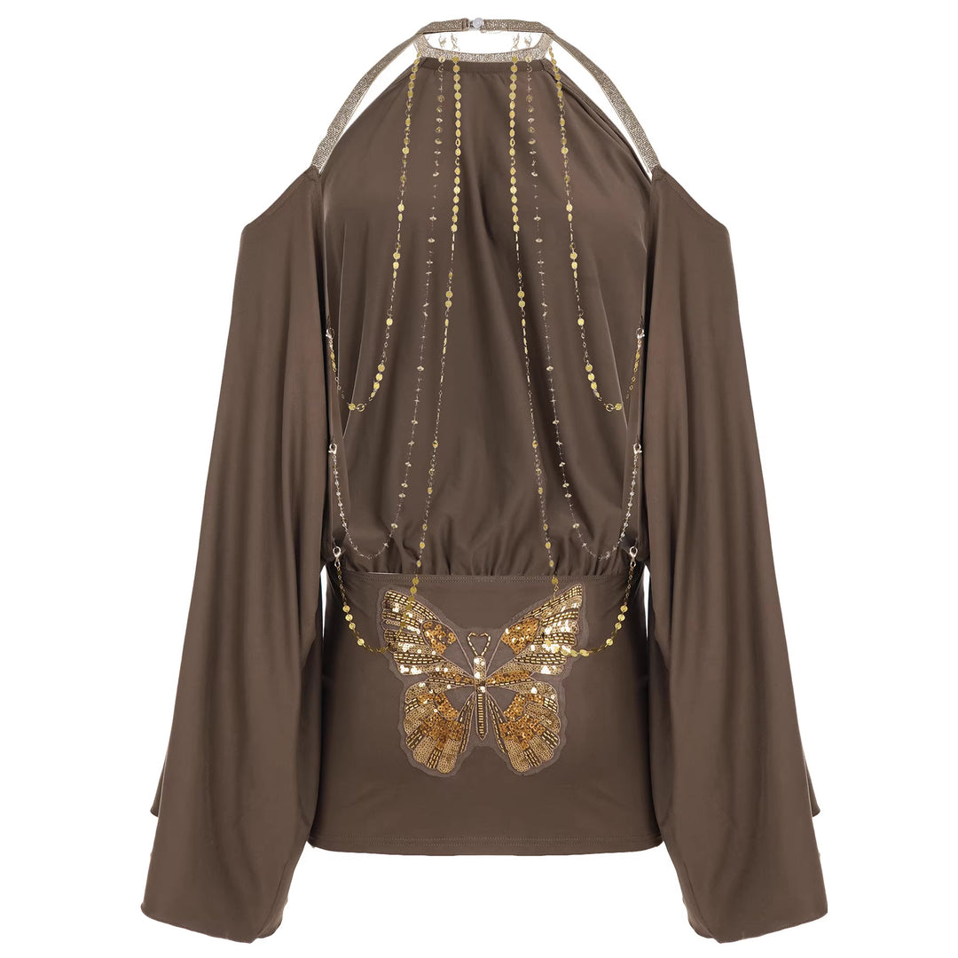 Halter Open‑Back  Butterfly Skirt