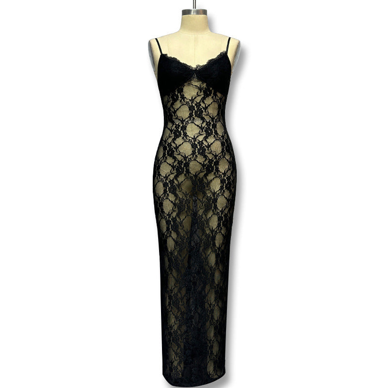 Sexy Sheer Lace Maxi Dress