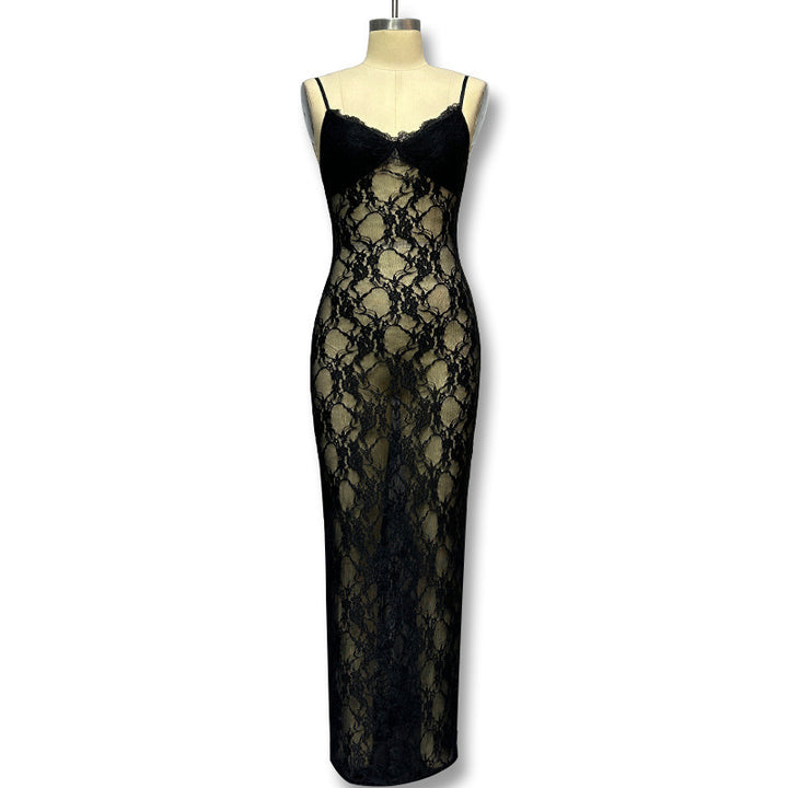 Sexy Sheer Lace Maxi Dress