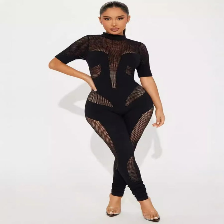 Mesh Patchwork Short Sleeve Bodysuit