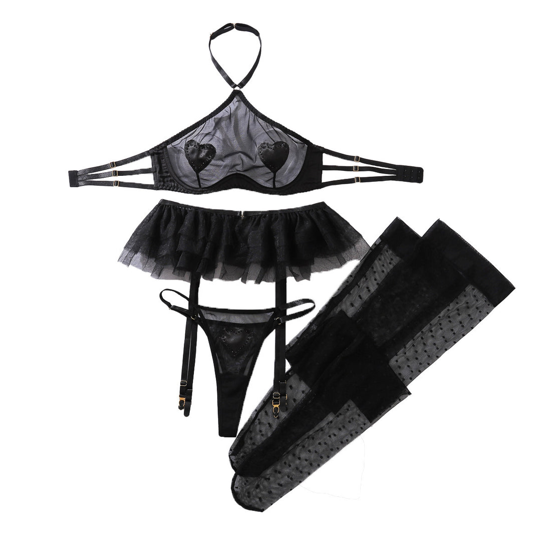Heart Decor Mesh Halter Lingerie