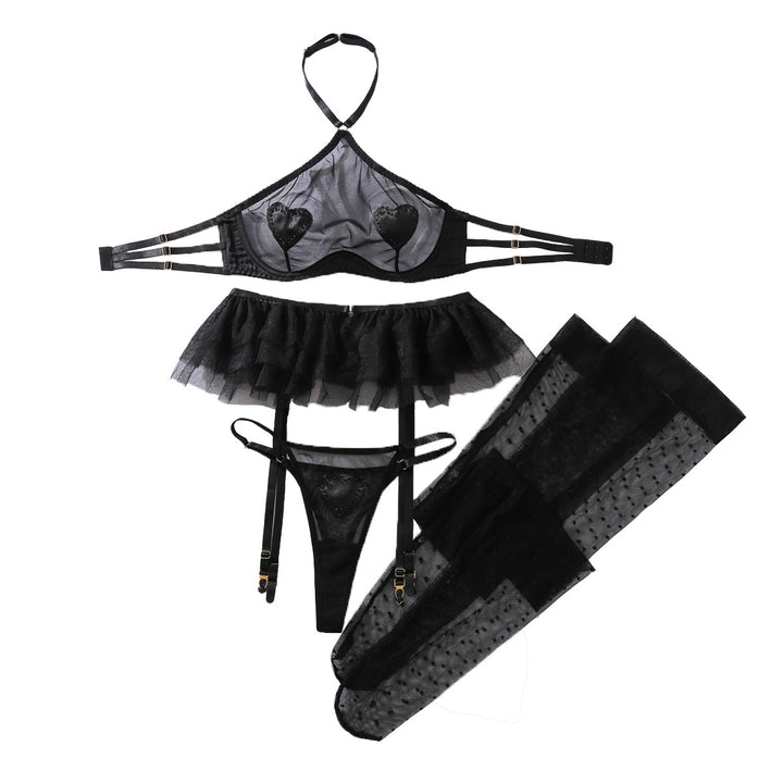 Heart Decor Mesh Halter Lingerie