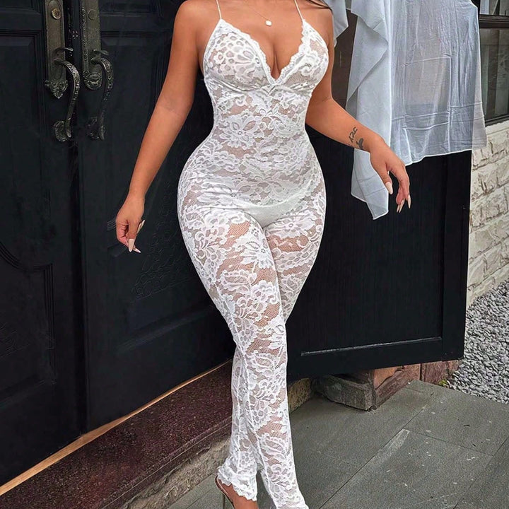 Floral Lace Spaghetti Skinny Jumpsuit