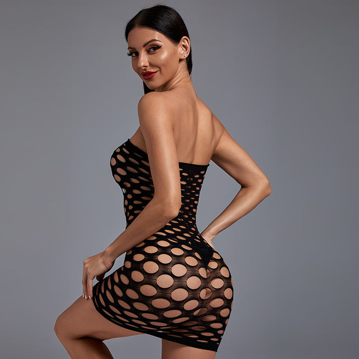 Strapless Large-Hole Fishnet Dress