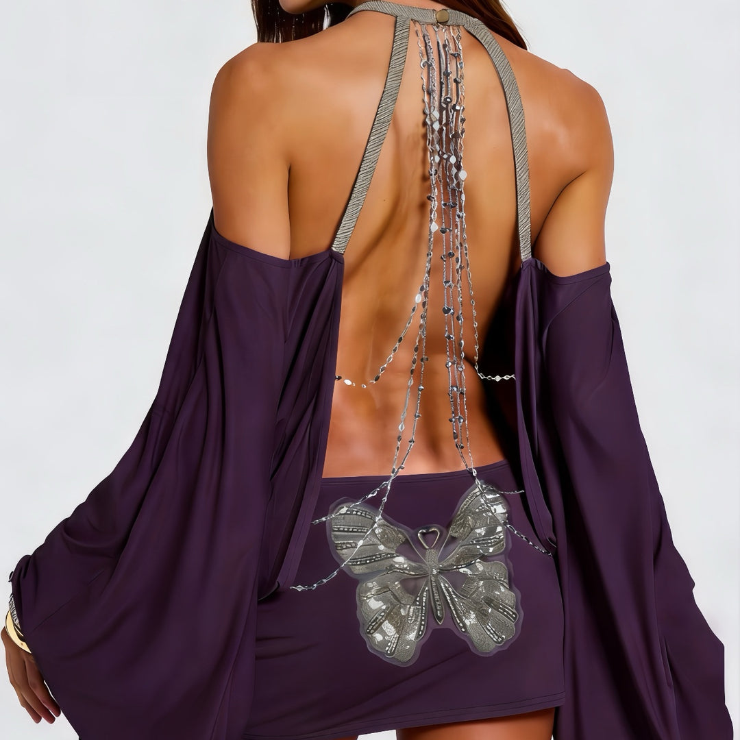 Halter Open‑Back  Butterfly Skirt