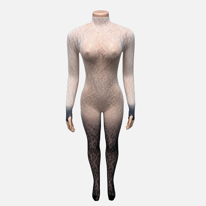 Gradient Leopard Lace Sheer Jumpsuit