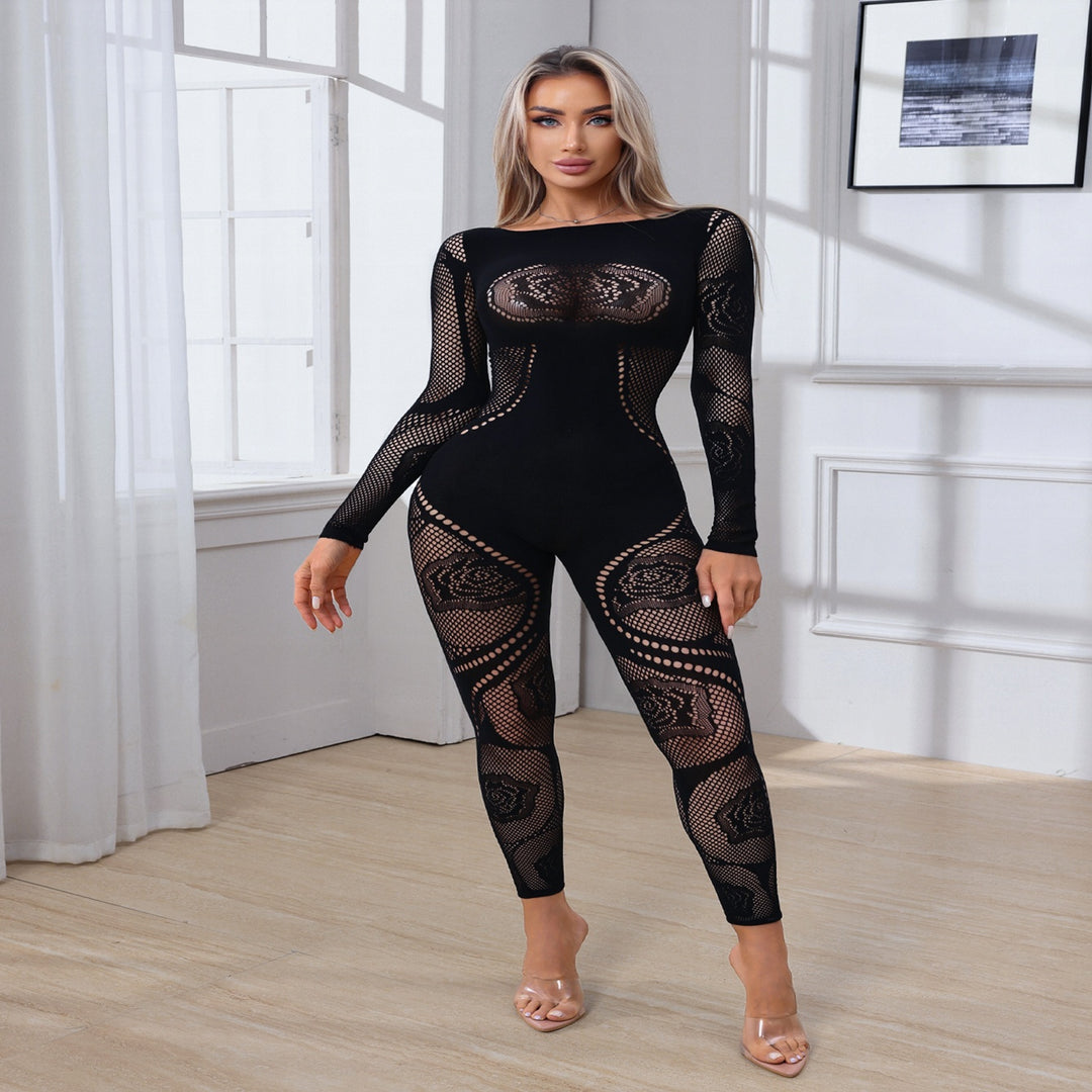 Rose Pattern Mesh Jumpsuit