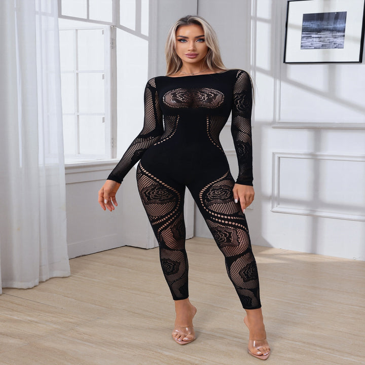 Rose Pattern Mesh Jumpsuit