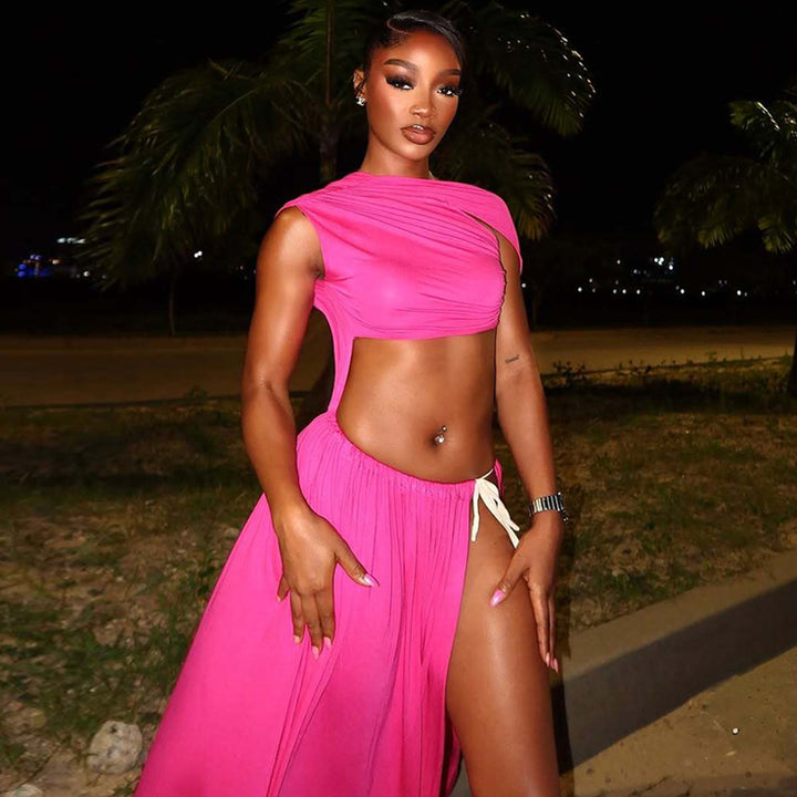 Halter Twist Cutout Split Maxi Skirt