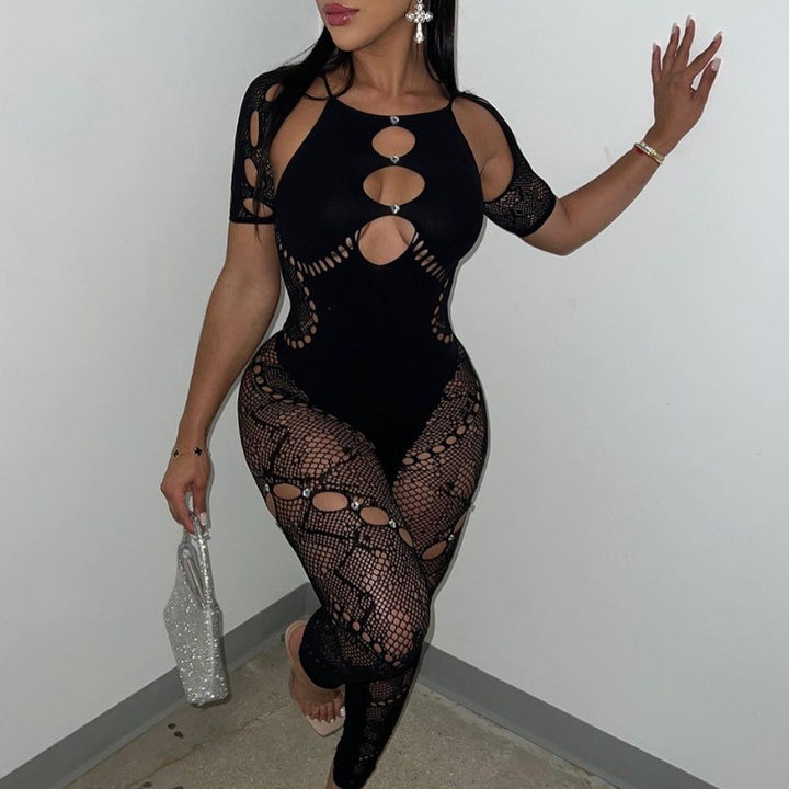Rhinestone Cut‑Out Cami Jumpsuit