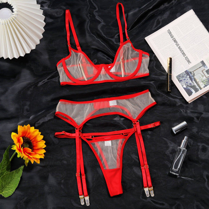 Sheer Mesh Strappy Garter Lingerie