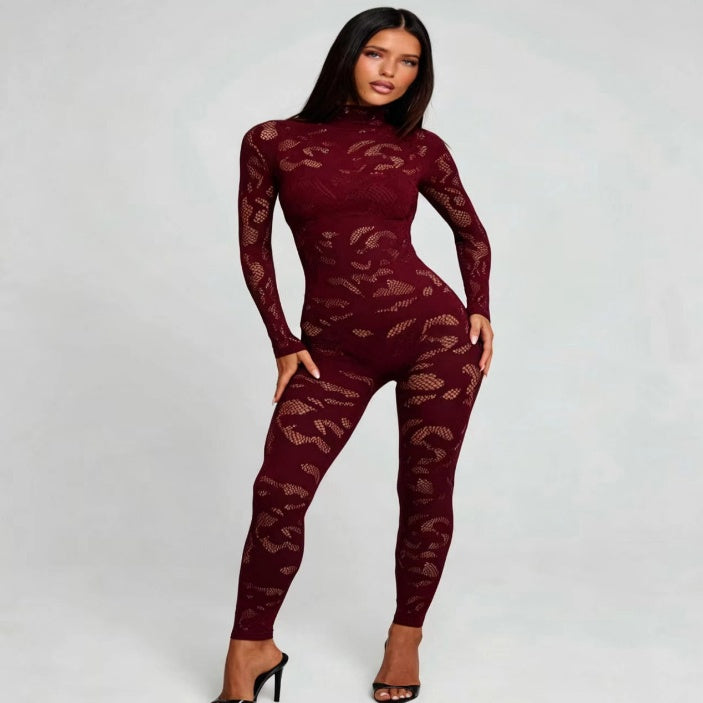 Floral Mesh Pattern Long Sleeve Bodysuit