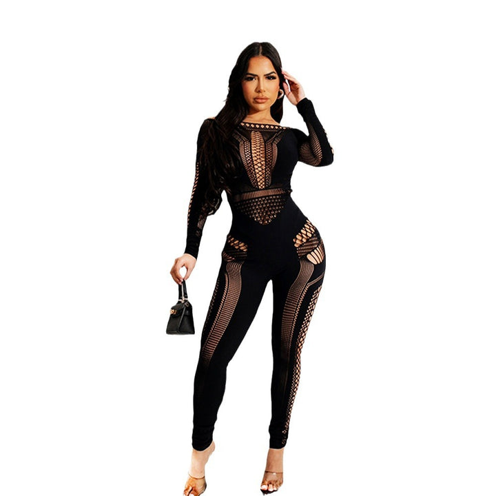 Off Shoulder Long-Sleeve Mixed Jumpsuit