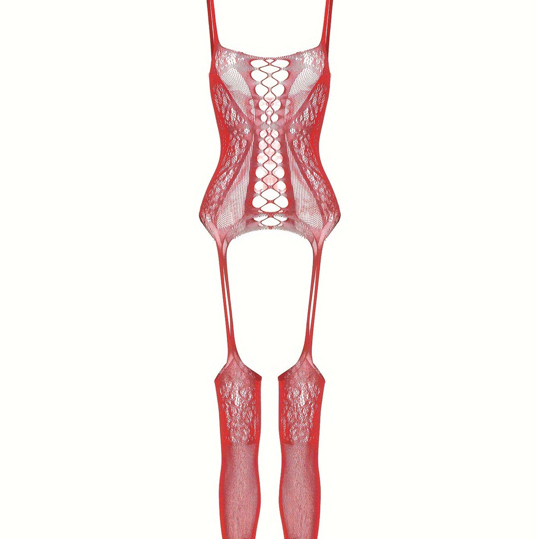 Hollow‑Out Lace Suspender Stockings