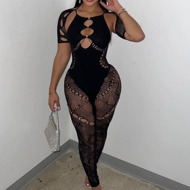Rhinestone Cut‑Out Cami Jumpsuit
