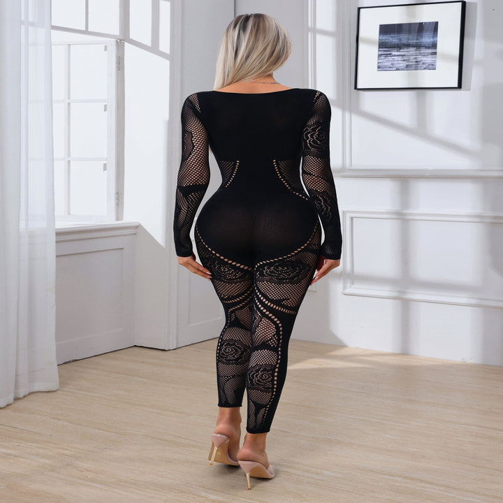 Rose Pattern Mesh Jumpsuit