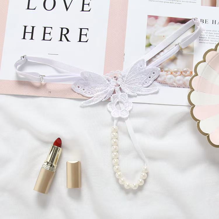 Butterfly‑Embroidered Pearl Thong