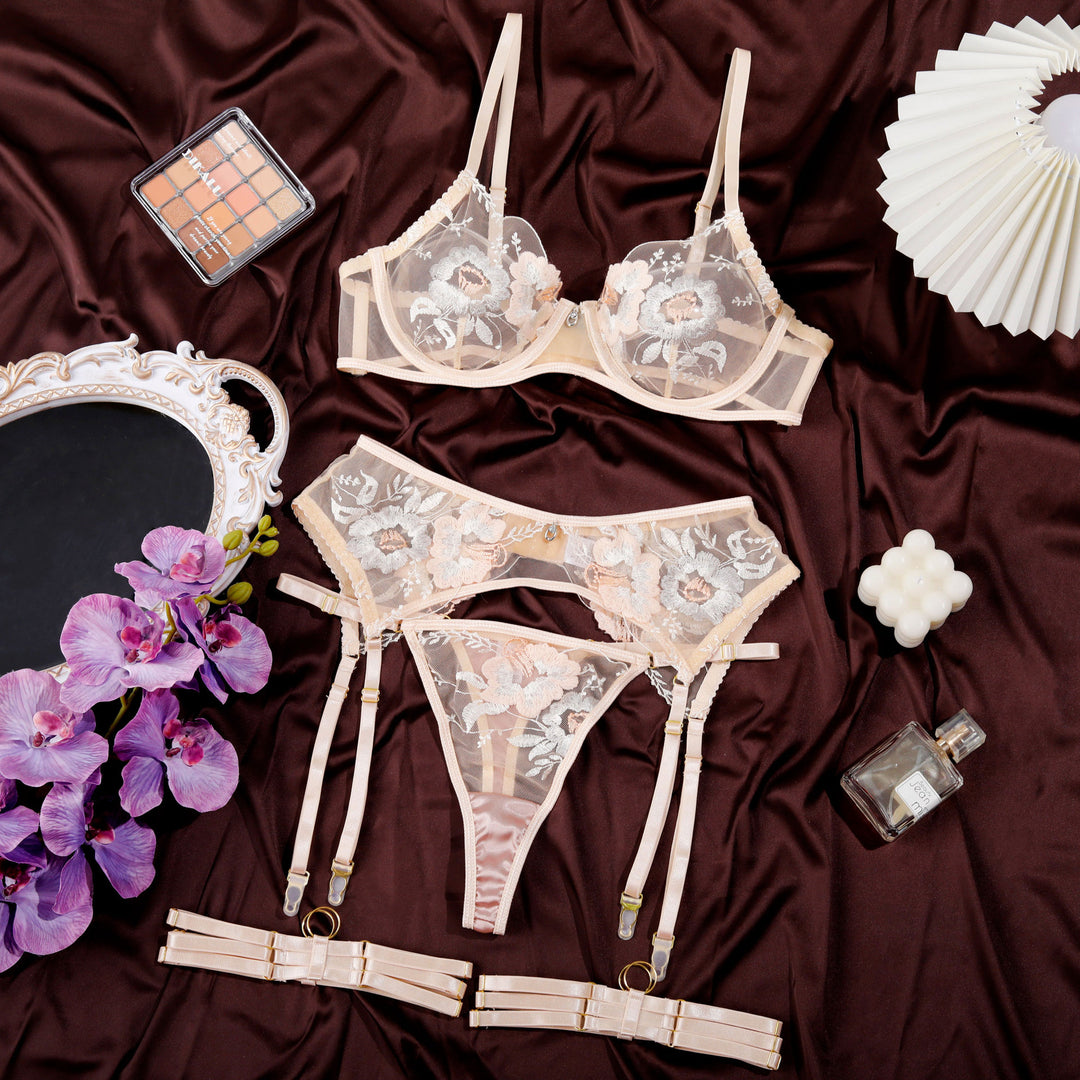 Floral Embroidery Sheer Lace Lingerie