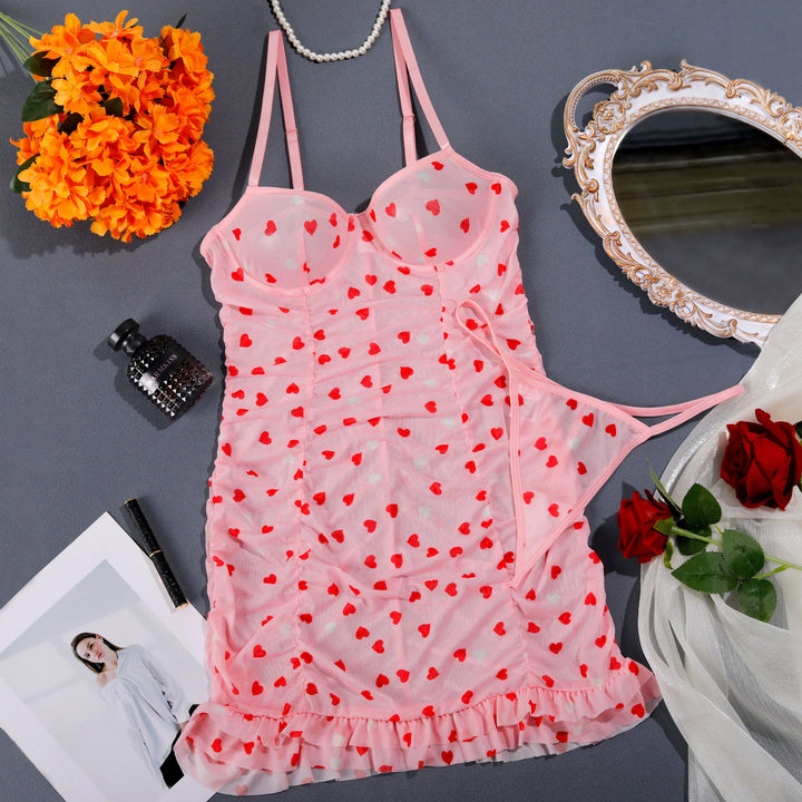 Heart Print Sheer Slip Bodycon Lingerie