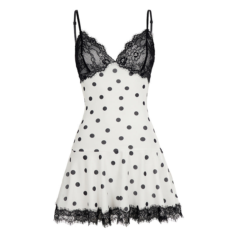 Polka‑Dot Lace Trim Nightdress