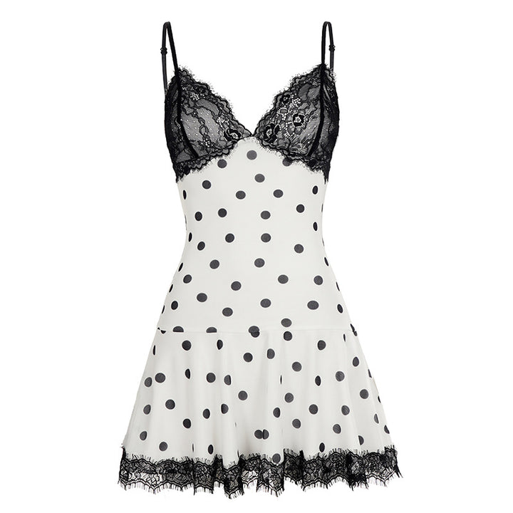 Polka‑Dot Lace Trim Nightdress