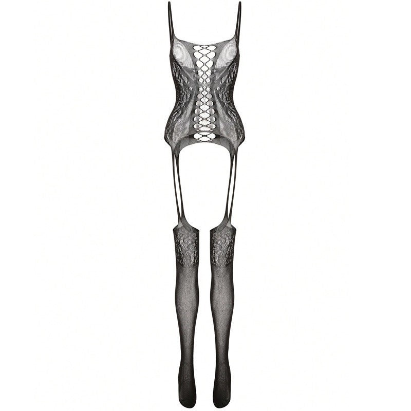 Hollow‑Out Lace Suspender Stockings