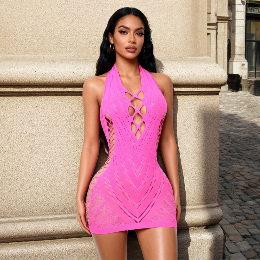 Crotch Cutout Jacquard Mesh Dress
