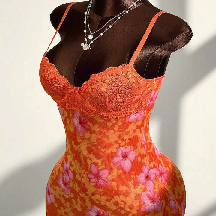 Floral‑Print Lace Trim Cami Dress