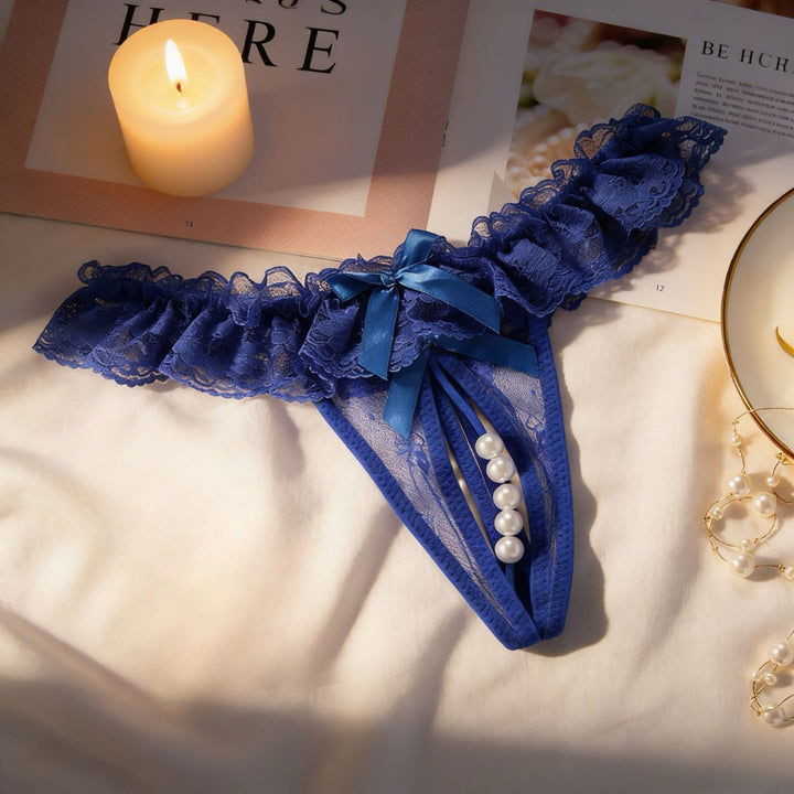 Open‑Crotch Pearl Bow Thong Panty