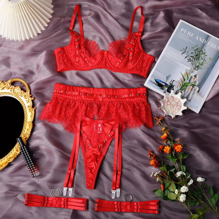 Lace Beaded Bow  Garter Lingerie
