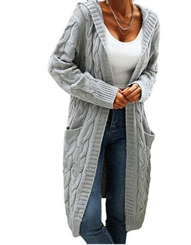 Cozy Cable Knit Hooded Long Cardigan