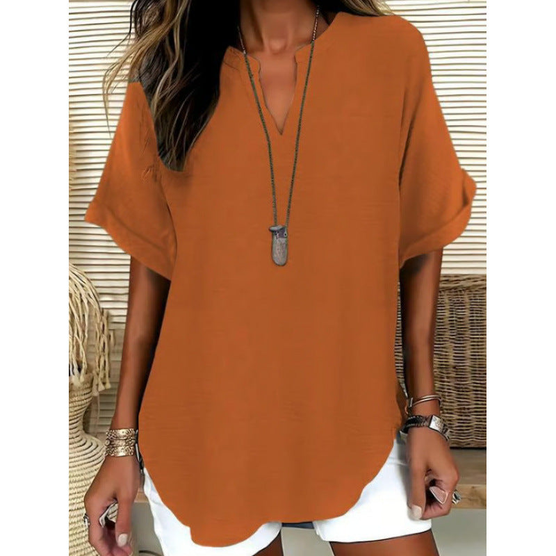 Women’s V-Neck Short Sleeve Casual Tunic Top