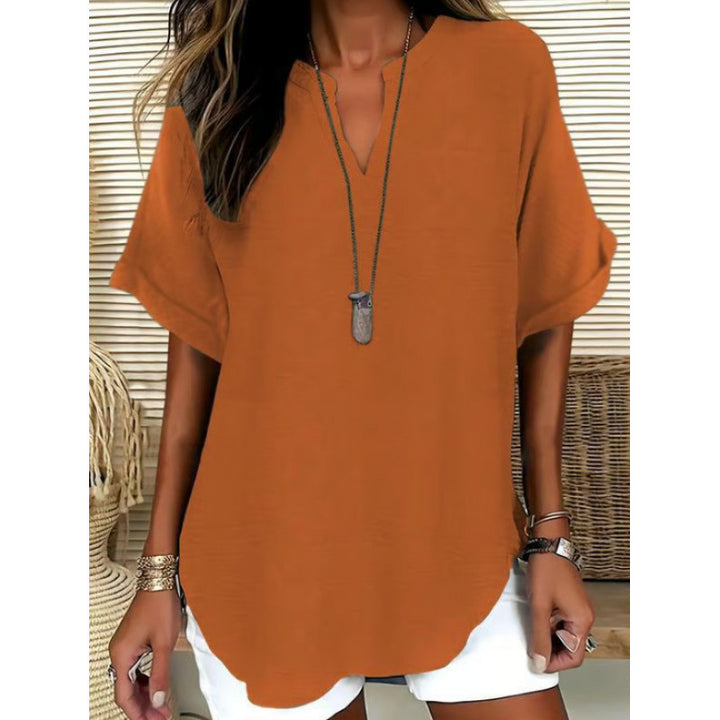 Women’s V-Neck Short Sleeve Casual Tunic Top