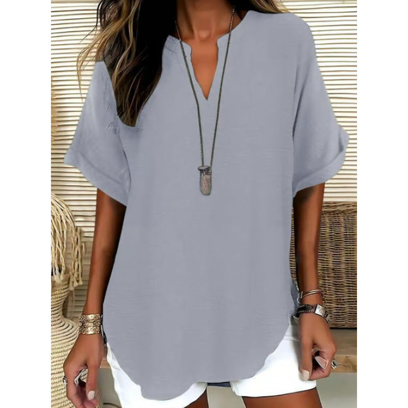 Women’s V-Neck Short Sleeve Casual Tunic Top