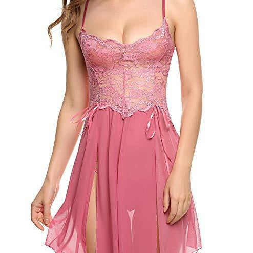 Lace‑Paneled Split Mesh Nightgown