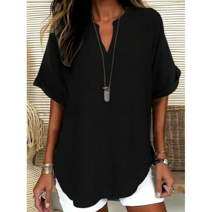 Women’s V-Neck Short Sleeve Casual Tunic Top