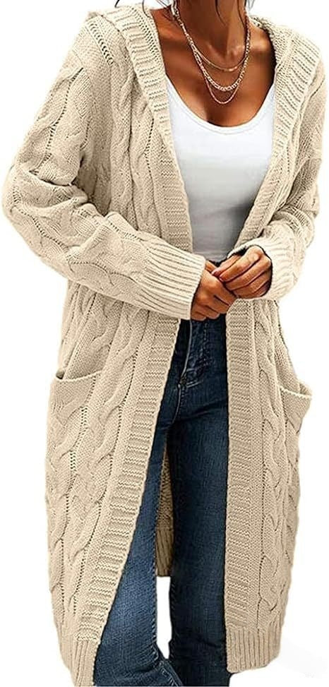 Cozy Cable Knit Hooded Long Cardigan