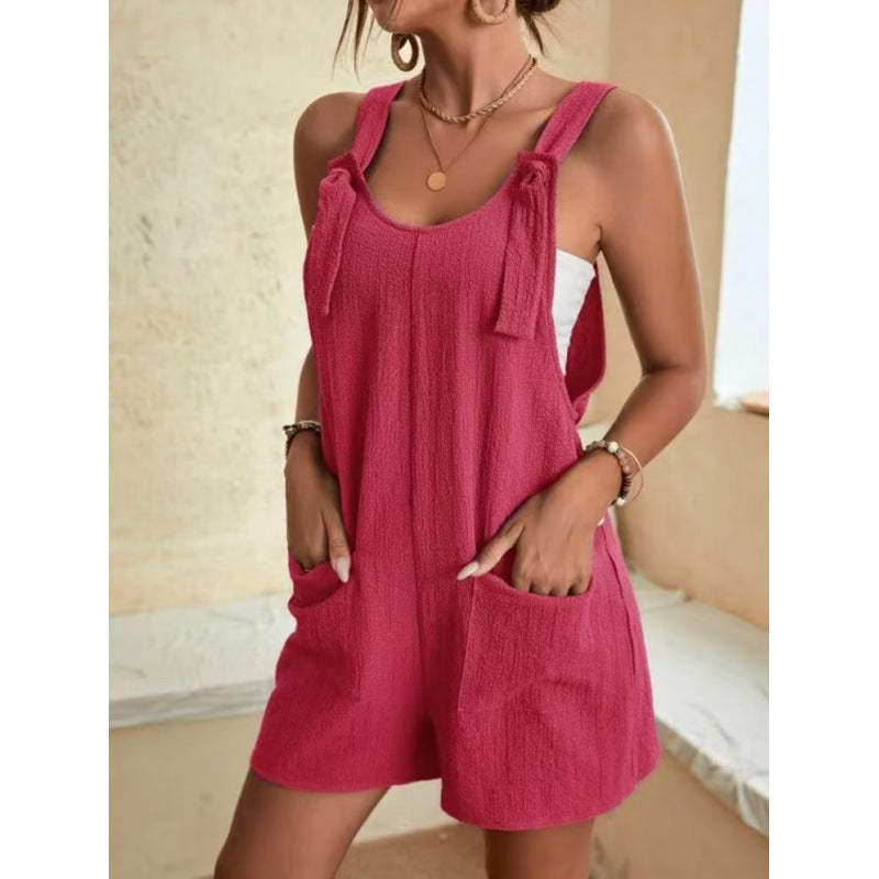 Women’s Casual Tie-Strap Pocket Romper