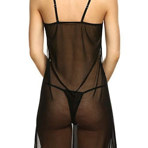 Lace‑Paneled Split Mesh Nightgown