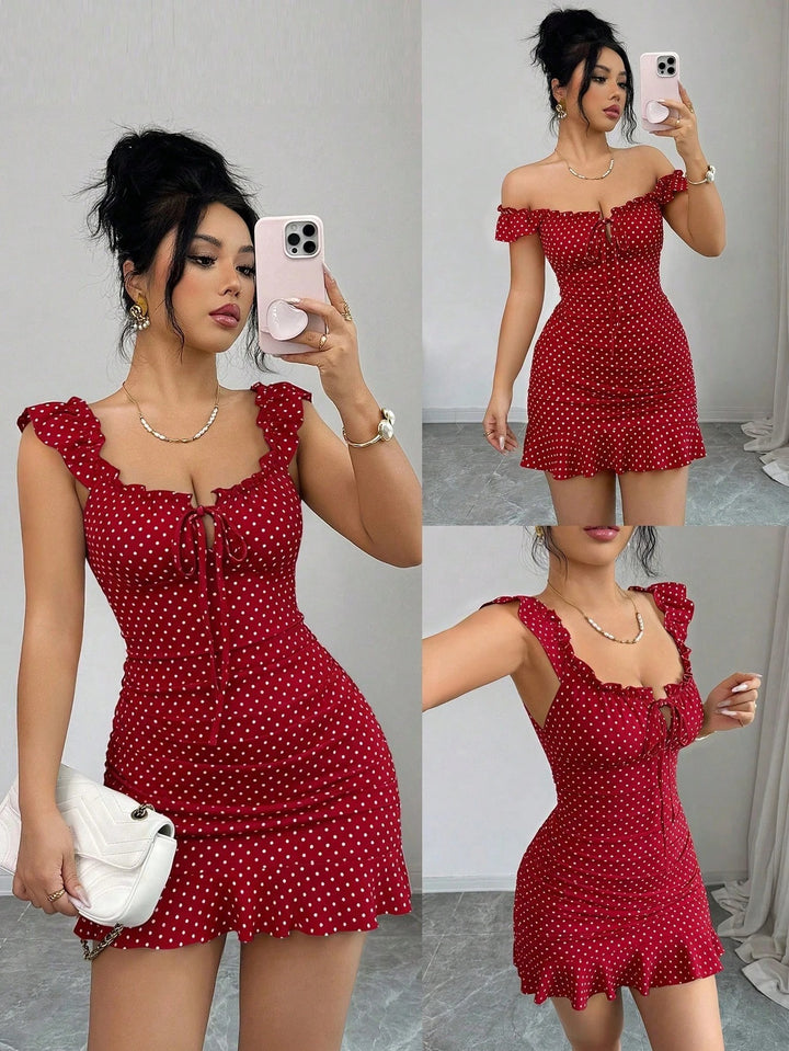 French Floral Ruched Ruffle Mini Dress