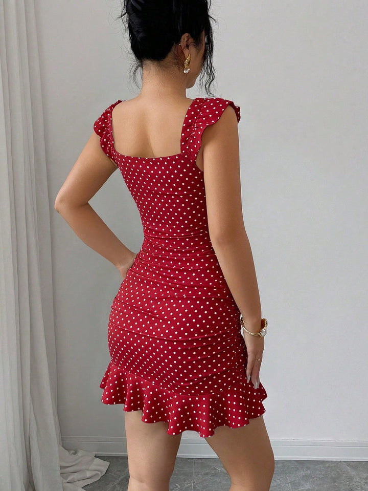 French Floral Ruched Ruffle Mini Dress