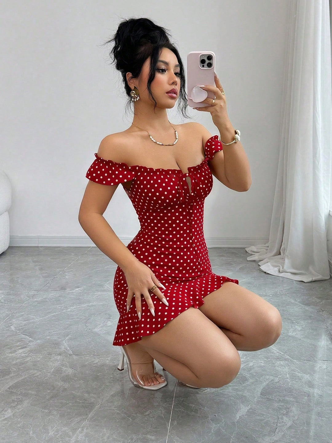 French Floral Ruched Ruffle Mini Dress