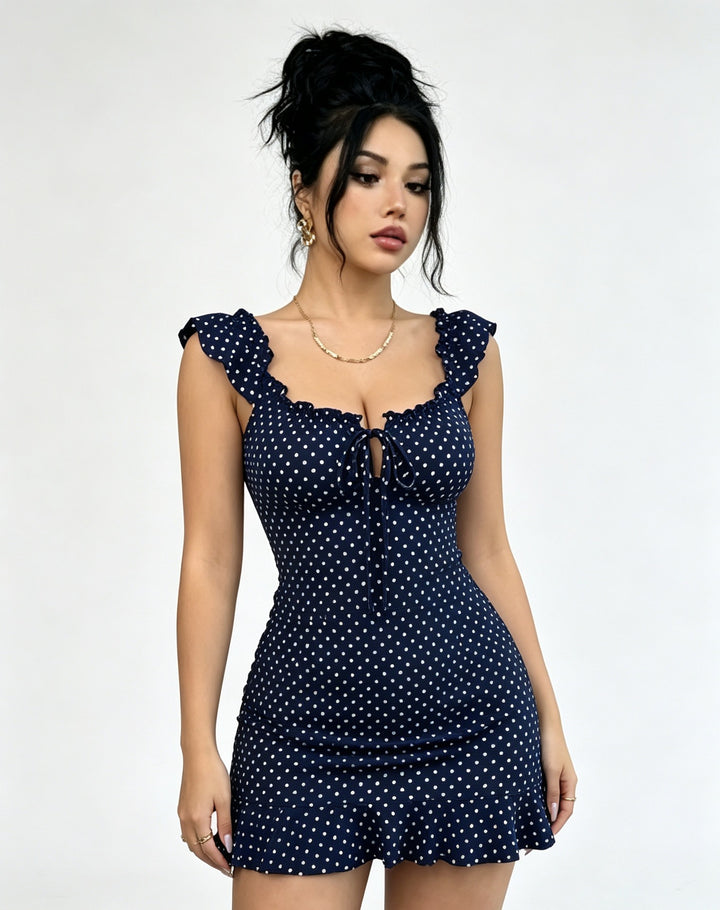 French Floral Ruched Ruffle Mini Dress