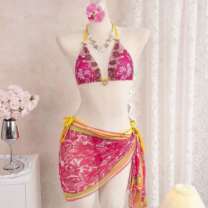 Floral‑Print Halter Bikini Swimsuit