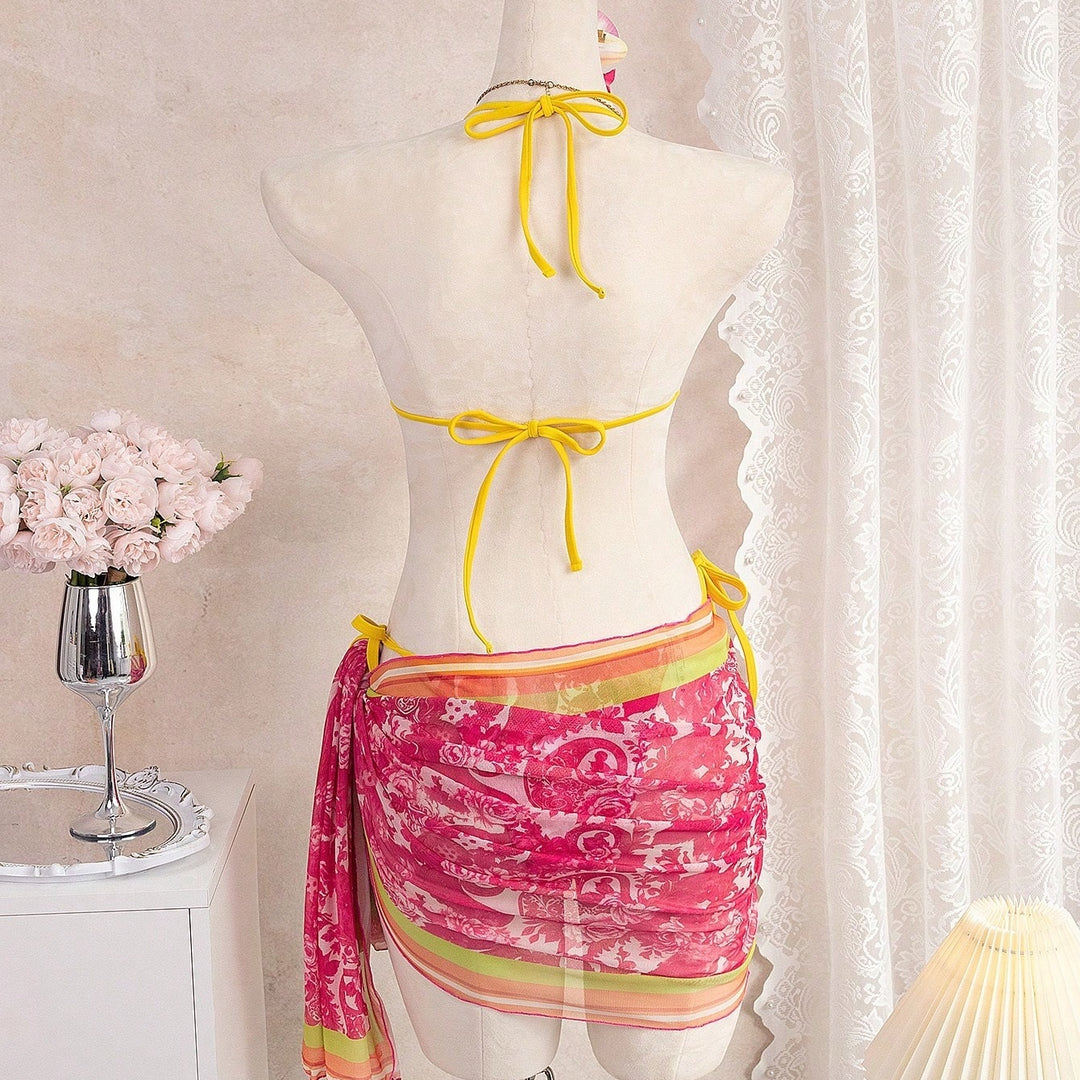 Floral‑Print Halter Bikini Swimsuit
