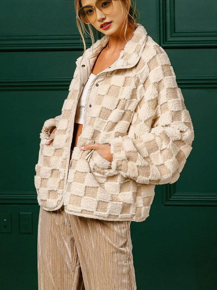 Cozy Checkered Plush Pocket Jacket