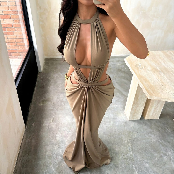 Sexy Halter Cutout Draped Maxi Dress