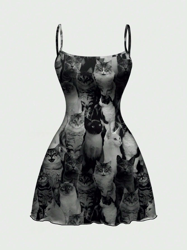 Gothic Halloween Graphic Print Cami Mini Dress