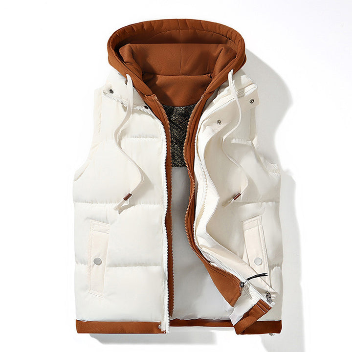 Unisex Colorblock Hooded Puffer Vest with Pockets